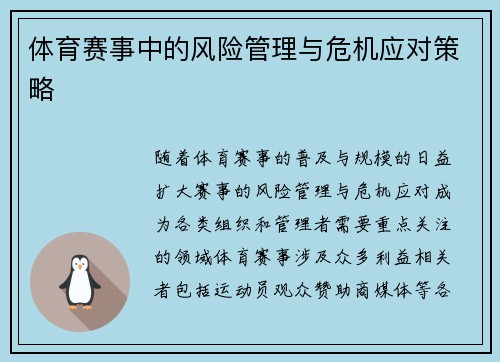 体育赛事中的风险管理与危机应对策略